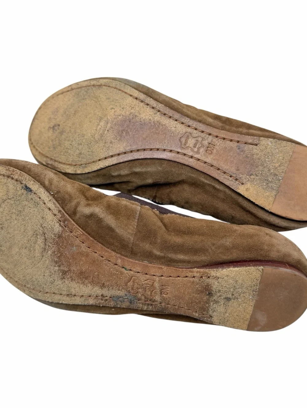 Tory Burch Brown Suede Leather Ballerina Ballet Flats Gold Logo Medallion Shoe 8